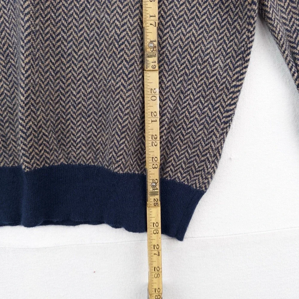J.Crew 100% Cashmere Herringbone Jacquard Crewneck Sweater Men's Large Blue Tan